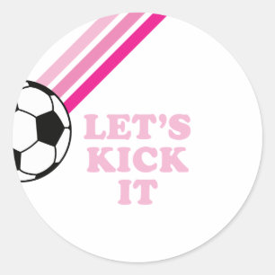 Voetbal Roze Strepen Laten we schoppen Verjaardag Ronde Sticker
