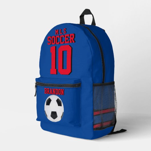 Voetbal rugzakken blauw rood gepersonaliseerd foot (Achterkant Hoek Rechts)