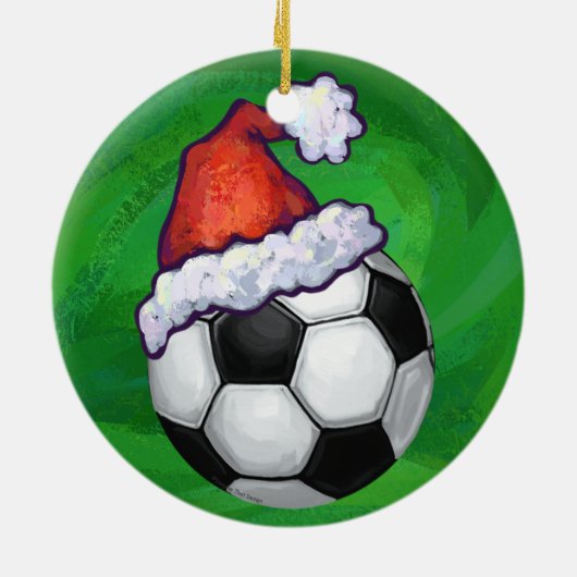 Voetbal Santa Hat op groen Keramisch Ornament (Achterkant)