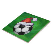 Voetbal Santa Hat op groen Tegeltje (Zijkant)