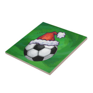 Voetbal Santa Hat op groen Tegeltje