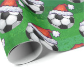 Voetbal Santa Hat Pattern op Green Cadeaupapier (Rol Hoek)