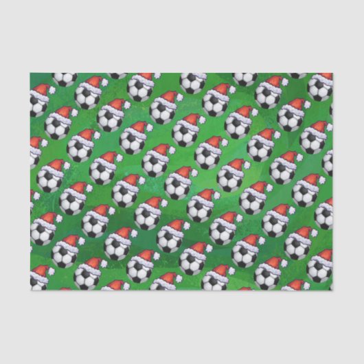 Voetbal Santa Hat Pattern op Green Tissuepapier (Voorkant)