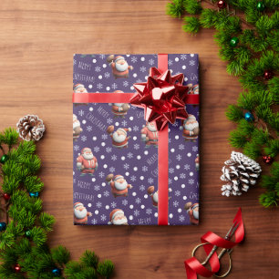 Voetbal Santa op donkerpaars Cadeaupapier