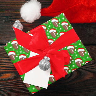 Voetbal Santa's Hoed & Sneeuwvlokken Groen Cadeaupapier