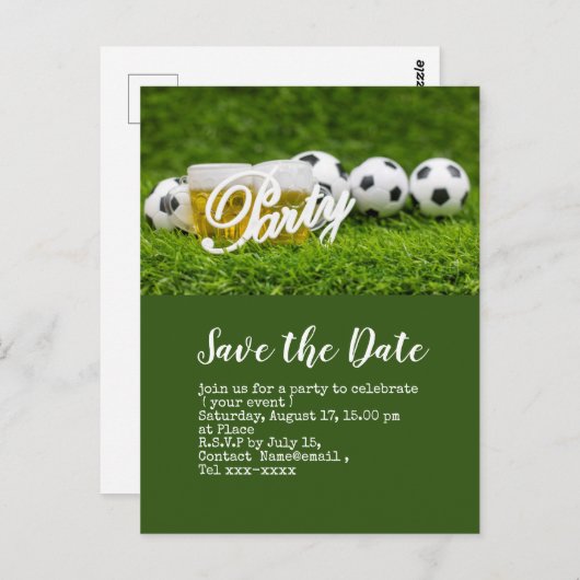 Voetbal save the date met bal Feest Briefkaart (Voorkant / Achterkant)