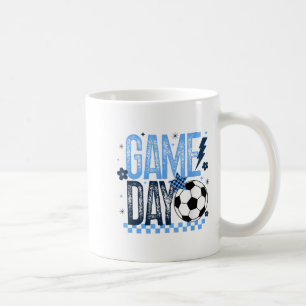 Voetbal Seizoen Retro Lichtblauw Geruit Koffiemok