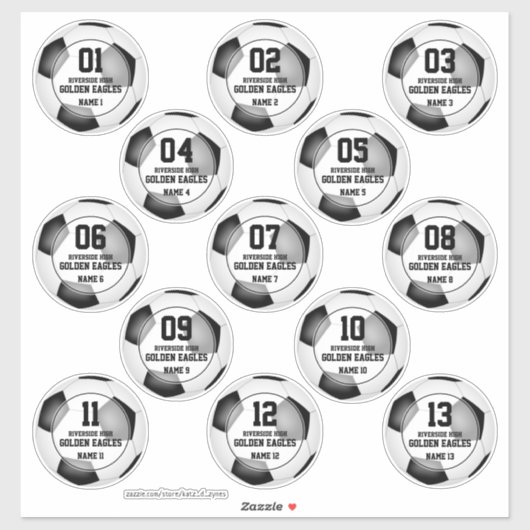 voetbal set van 13 gepersonaliseerde stickers (Vel)