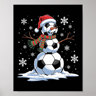 Voetbal Sneeuwman Voetballer Santa Hat Christmas F Poster