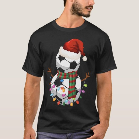 Voetbal Snowman Santa Hat Kerstvakantie T-shirt (Voorkant)