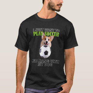 Voetbal spelen hangend met hond Pembroke Welsh Cor T-shirt