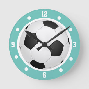 Voetbal Teal Blauwe Zwarte en Witte Bal Ronde Klok