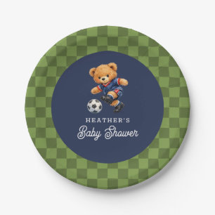 Voetbal Teddy Beary Schaken Retro Baby Shower Papieren Bordje