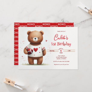 Voetbal Teddybeer Valentijn 1e Verjaardag Kaart