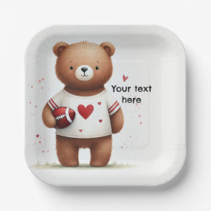 Voetbal Teddybeer Valentijn 1e Verjaardag Papieren Bordje