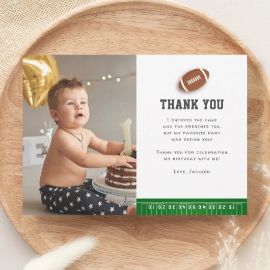 Voetbal Thema Eerste Jaar Down Verjaardagsfoto Bedankkaart