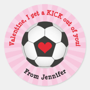 Voetbal Valentijnsdag Ronde Sticker voor meisjes