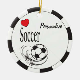 Voetbal van het Hart van de liefde het Rode Keramisch Ornament