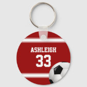 Voetbal van Rode en Witte Stripes Jersey Sleutelhanger (Achterkant)