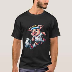 Voetbal Varken Mascotte Speelt Voetbal Cartoon Aan T-shirt