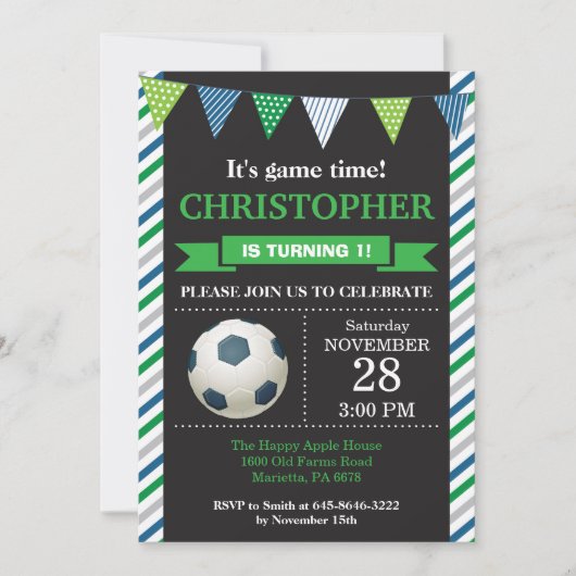 Voetbal Verjaardag Uitnodiging 1e Verjaardag Party (Voorkant)