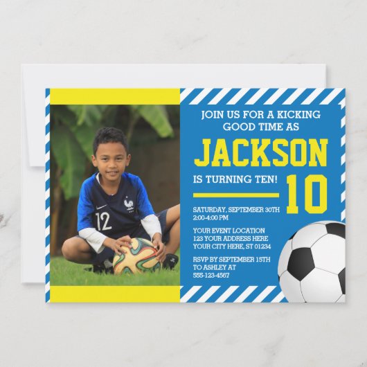Voetbal Verjaardag Uitnodiging met Foto (Voorkant)