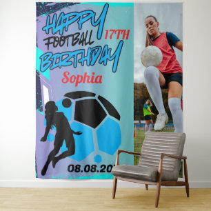 Voetbal verjaardag, Voetbal meisje speler achtergr Wandkleed