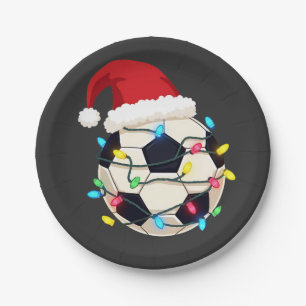 Voetbal verpakt in kerstverlichting Voetbalspeler Papieren Bordje