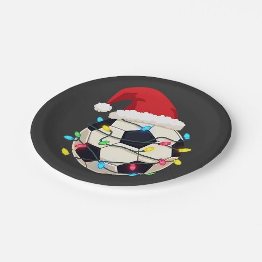 Voetbal verpakt in kerstverlichting Voetbalspeler Papieren Bordje (Gekanteld)