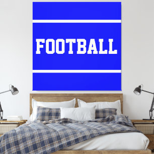 VOETBAL Vette tekst Helder koningsblauw met witte  Canvas Afdruk