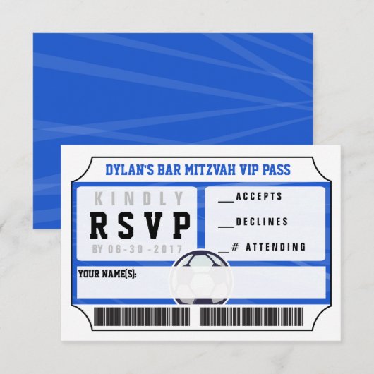 VOETBAL VIP-ANTWOORDKAART Bar Mitswa Uitnodiging (Voorkant / Achterkant)