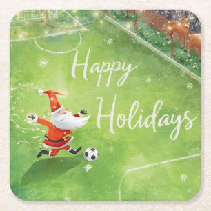 Voetbal voor Kerstmis met Sinterklaas Vierkante Kartonnen Onderzetter