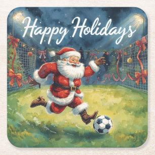 Voetbal voor Kerstmis met Sinterklaas Vierkante Kartonnen Onderzetter