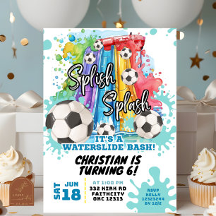 Voetbal Waterslide Pool Party Verjaardag Uitnodigi Kaart