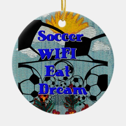 Voetbal WIFI Eet Dromen – Leuke Sport Art Print Keramisch Ornament (Voorkant)