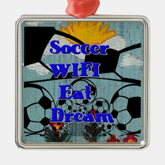 Voetbal WIFI Eet Dromen – Leuke Sport Art Print Metalen Ornament (Voorkant)