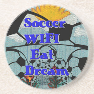 Voetbal WIFI Eet Dromen – Leuke Sport Art Print Zandsteen Onderzetter