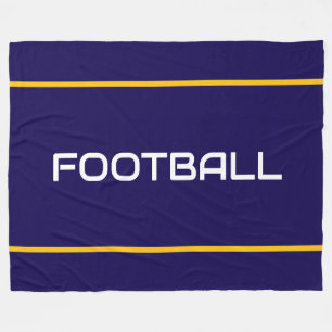 VOETBAL Witte tekst geeloranje Navy strepen  Fleece Deken