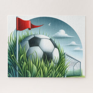 Voetbal Zit In Gras Legpuzzel