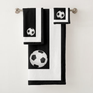 Voetbal zwart en wit handdoekenset bad handdoek
