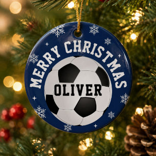 Voetbalballen Kinderen Naam Kerstmis Keramisch Ornament