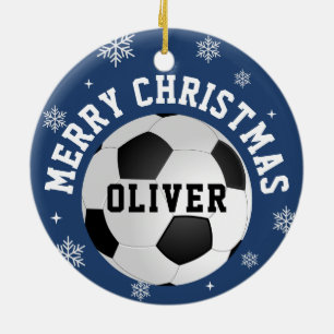 Voetbalballen Kinderen Naam Kerstmis Keramisch Ornament