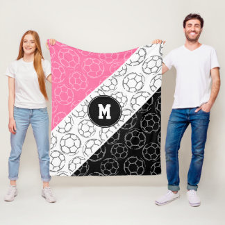 voetbalballen lijn kunstpatroon op roze zwart fleece deken