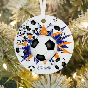 voetballen blauw oranje sterren metalen ornament