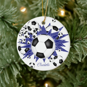 voetballen blauw sterren keramisch ornament