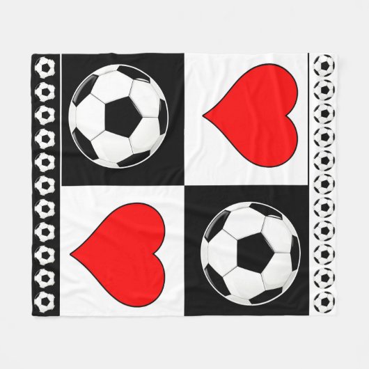 Voetballen en harten Kute Fleece Blanket voor vent (Voorkant (Horizontaal))