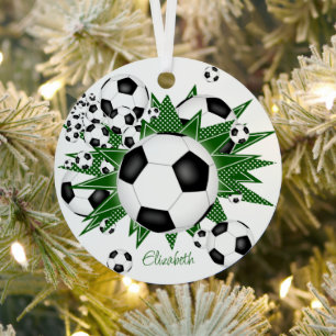 voetballen groene sterren meisjes sport metalen ornament