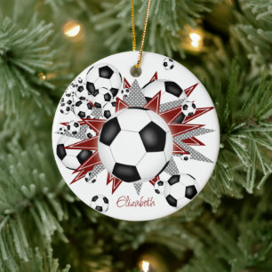 voetballen maroon grijze sterren keramisch ornament
