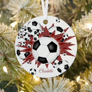voetballen maroon sterren metalen ornament