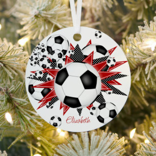 voetballen met rode zwarte sterren voor meisjes metalen ornament